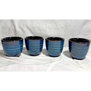 Blue Asian Style Ceramic‎ Tea Cup Mug Set of 4 Small